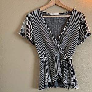 Black and white striped crossover shirt